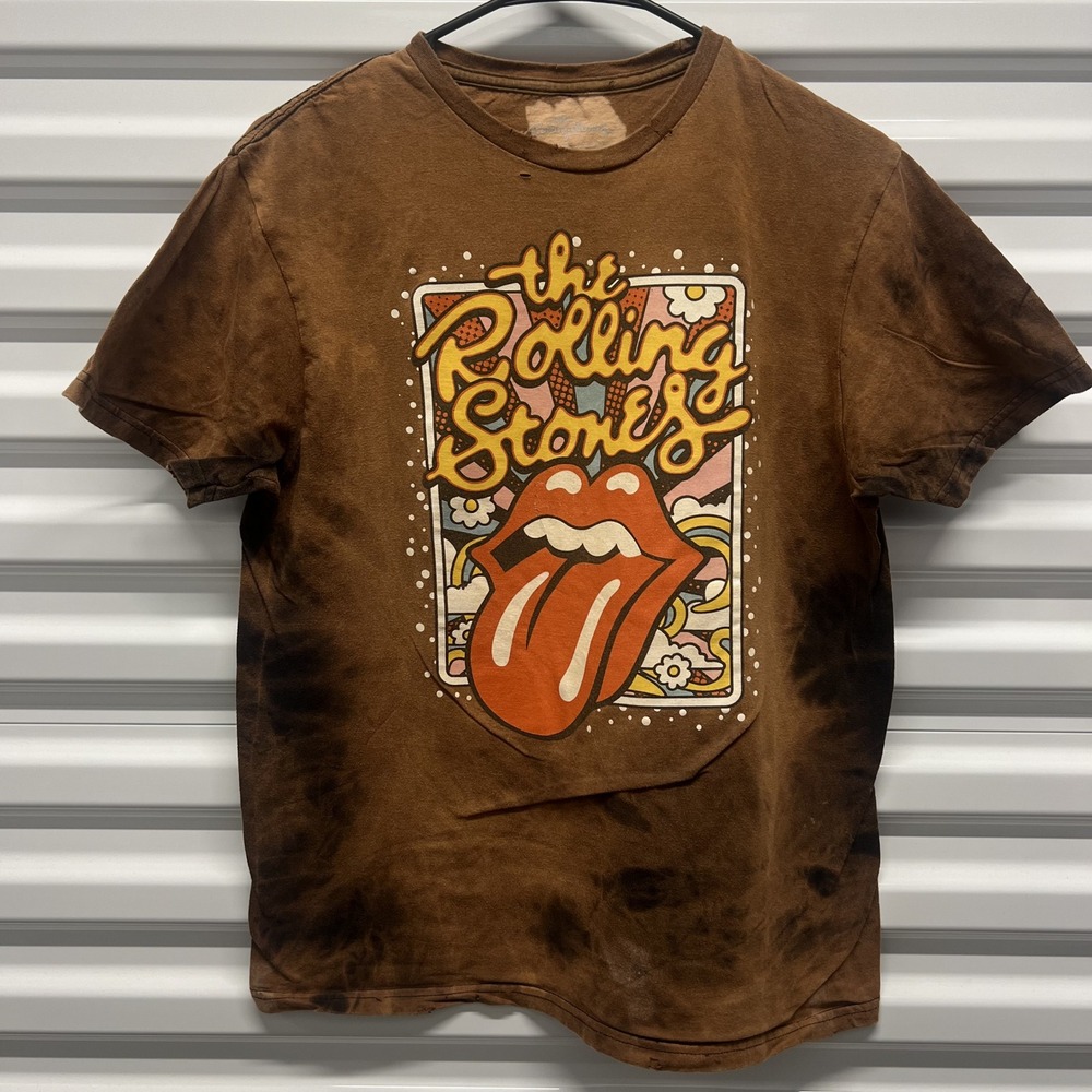 The Rolling Stones Size M Mens Brown Tie Dye Graphic Band T-Shirt Distressed — photo 2